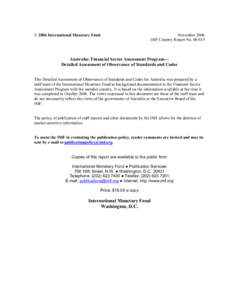 Australia: Financial Sector Assessment Program--Detailed Assessment of Observance of Standards and Codes; IMF Country Report[removed]; October 2006