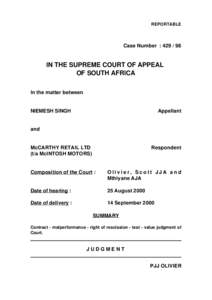REPORTABLE  Case Number : [removed]IN THE SUPREME COURT OF APPEAL OF SOUTH AFRICA