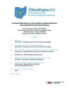 Technology Transfer & Commercialization Task Force Overview-Fifth Report on the Condition of Higher Education Advancing Ohio’s Innovation Economy Lorain County Community College