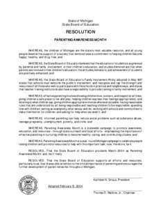 Parenting Awareness Month, Board Resolution Adopted February 10, 2004