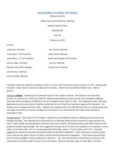 OKLAHOMA ALLIANCE ON AGING Minutes from the Officer and Board of Directors Meeting Mayfair Cultural Center 3200 NW 48th OKC, OK