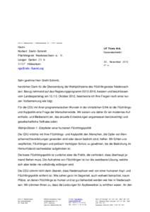 CDU in Niedersachsen – Hindenburgstraße 30 – 30175 Hannover  Herrn Norbert Grehl-Schmitt Flüchtlingsrat Niedersachsen e. V. Langer Garten 23 b