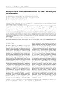 Scandinavian Journal of Psychology, 2005, 46, 285–296  An empirical look at the Defense Mechanism Test (DMT): Reliability and construct validity Blackwell Publishing, Ltd.