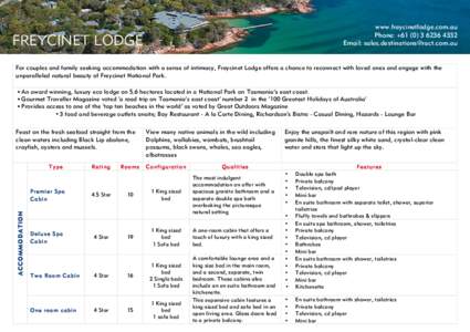 Microsoft Word - Freycinet Lodge Sales sheet V2.docx