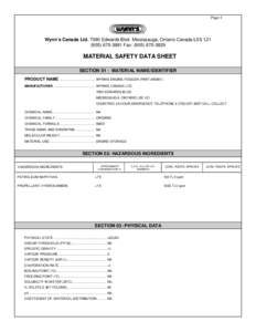 Page:1  Wynn’s Canada Ltd[removed]Edwards Blvd. Mississauga, Ontario Canada L5S 1Z1[removed]Fax: ([removed]MATERIAL SAFETY DATA SHEET