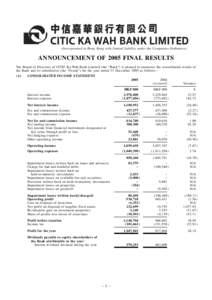 (Incorporated in Hong Kong with limited liability under the Companies Ordinance)  ANNOUNCEMENT OF 2005 FINAL RESULTS The Board of Directors of CITIC Ka Wah Bank Limited (the “Bank”) is pleased to announce the consoli