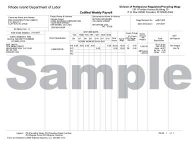 Rhode Island Department of Labor Cetified Weekly Payroll Contractor Name and Address PEM CONSTRUCTION COMPAY P.O. BOX 217 CLAYTON, NC 27528