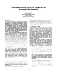 The BiBa One-Time Signature and Broadcast Authentication Protocol  Adrian Perrig