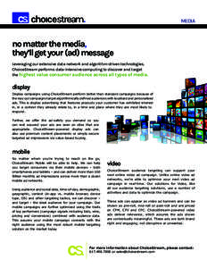 MEDIA  no matter the media, they’ll get your (ad) message Leveraging our extensive data network and algorithm-driven technologies, ChoiceStream performs data-intensive computing to discover and target