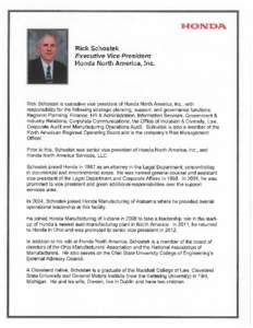 I1O1TD21  Rick Schostek Executive Vice President Honda North America, Inc.