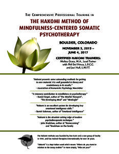 The Comprehensive Professional Training  in THE HAKOMI METHOD OF MINDFULNESS-CENTERED SOMATIC