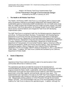 Implementation Plan for Recommendation I.D2., Disseminate existing guidance on Crime Prevention through Environmental Design. Health in All Policies Task Force Implementation Plan  Crime Prevention through Environmental 