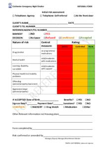 Colchester Emergency Night Shelter   Telephone: Agency REFERRAL FORM