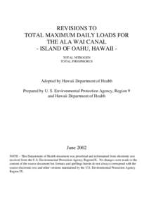 Revisions to Total Maximum Daily Loads for the Ala Wai Canal  -  Island of Oahu, Hawaii