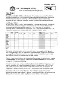 Information sheet 18  Centre for Integrated Sustainability Analysis Input-Output Overview