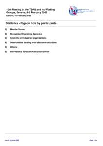 13th Meeting of the TDAG and its Working Groups, Geneva, 4-8 February 2008 Geneva, 4-8 February 2008 Statistics - Pigeon hole by participants 1)