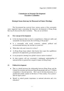 Paper Ref: CSD/ECCommission on Strategic Development Executive Committee  Strategic Issues that may be Discussed at Future Meetings