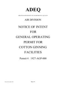 ADEQ ARKANSAS DEPARTMENT OF ENVIRONMENTAL QUALITY AIR DIVISION  NOTICE OF INTENT