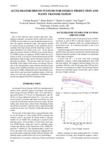 TUPP147  Proceedings of EPAC08, Genoa, Italy ACCELERATOR DRIVEN SYSTEMS FOR ENERGY PRODUCTION AND WASTE TRANSMUTATION