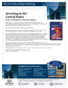 New from Edward Elgar Publishing  Investing in the United States  Is the US Ready for FDI from China?