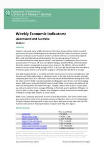       Weekly Economic Indicators:  Queensland and Australia 