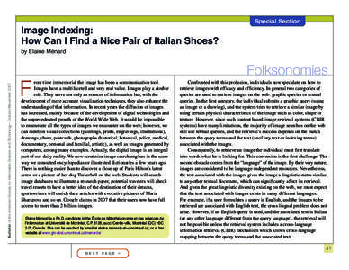 Special Section  Image Indexing: How Can I Find a Nice Pair of Italian Shoes? by Elaine Ménard