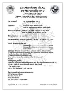 Les Marcheurs du XII De Marcinelle vous Invitent à leur 38ème Marche des Noisettes Le samedi
