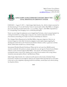 Media Contact: Leona Dotson Communications Chairman  | (ALPHA KAPPA ALPHA EXPRESSES CONCERN ABOUT THE FATAL SHOOTING OF CHRISTIAN TAYLOR