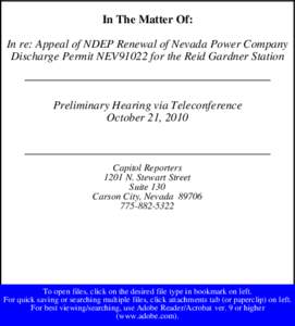 MUS Bundle - In re: Appeal of NDEP Renewal of Nevada Power Company Discharge Permit NEV91022 for the Reid Gardner Station