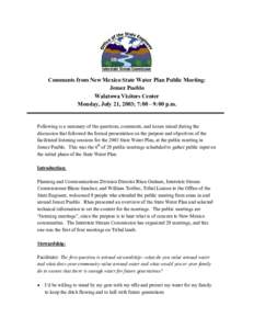 Comments from New Mexico State Water Plan Public Meeting: