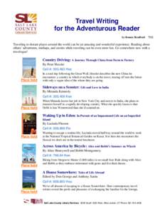 Travel Writing for the Adventurous Reader by Bonnie Bradford 7/12