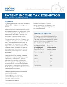 Indiana Economic Development Corporation  patent income tax exemption Exemption for Patent-derived Income