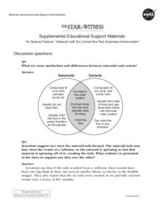 National Aeronautics and Space Administration National Aeronautics and Space Administration Supplemental Educational Support Materials for Special Feature: “Asteroid with Six Comet-like Tails Surprises Astronomers”