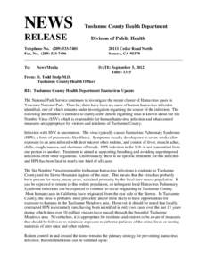 NEWS RELEASE  Tuolumne County Health Department
