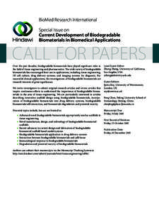 BioMed Research International Special Issue on Current Development of Biodegradable Biomaterials in Biomedical Applications  CALL FOR PAPERS