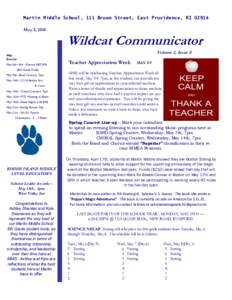 Martin Middle School, 111 Brown Street, East Providence, RI[removed]May 5, 2014 Wildcat Communicator Volume 2, Issue 8