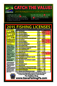 CATCH THE VALUE! 2015 Fishing Licenses and Gift Vouchers • Available December 1, 2014 • Prices will be reduced by $1 for annual resident, non-resident and senior resident