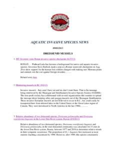 `  AQUATIC INVASIVE SPECIES NEWS[removed]DREISSENID MUSSELS