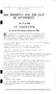 Extract from Common wealth of Australia Gazette, No. ii, dated 13th April, [removed]THE TERRITORY FOR THE SEAT OF GOVERNMENT. No. 17 of 1938.