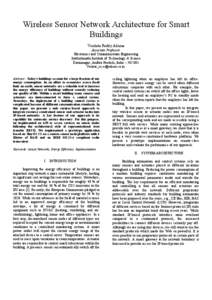 Wireless Sensor Network Architecture for Smart Buildings Venkata Reddy Adama Associate Professor Electronics and Communication Engineering Jyothishmathi Institute of Technology & Science