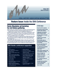 Winter 2011 Volume XLV Number 3 oral history association Newsletter  Feature Issue: Inside the OHA Conference