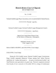 United States Court of Appeals For the Eighth Circuit ___________________________ No___________________________ National Football League Players Association, on its own and on behalf of Adrian Peterson,
