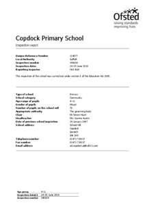 Copdock Primary School Inspection report Unique Reference Number Local Authority Inspection number