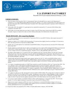 U.S. EXPORT FACT SHEET December 2014 Export Statistics Released February 5, 2015 EXPORT OVERVIEW:   With the release of the December 2014 U.S. International Trade in Goods and Services report by the Department of