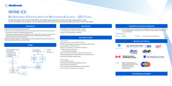 REFINE ICD Risk Estimation Following Infarction Noninvasive Evaluation – ICD Efficacy Principal Investigator: Derek V. Exner, MD, MPH, FRCPC, FHRS, LIBIN Cardiovascular Institute, University of Calgary, Calgary, Albert