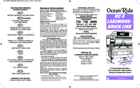 OC 4 BRICK-LAKEWOOD english 2014.qxp_Layout[removed]:16 PM Page 1  BUS ROUTES SERVING OCEAN COUNTY: OC 1