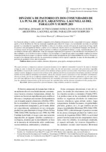 Volumen 45, Nº 2, 2013. PáginasChungara, Revista de Antropología Chilena DINáMICA DE PASTOREO EN DOS COMUNIDADES DE LA PUNA DE JUJUY, ARGENTINA: LAGUNILLAS DEL FARALLÓN Y SURIPUJIO