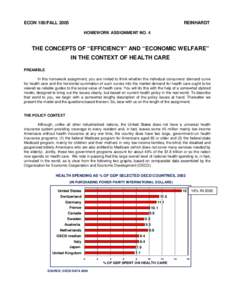 ECON 100/FALL[removed]REINHARDT HOMEWORK ASSIGNMENT NO. 4  THE CONCEPTS OF “EFFICIENCY” AND “ECONOMIC WELFARE”