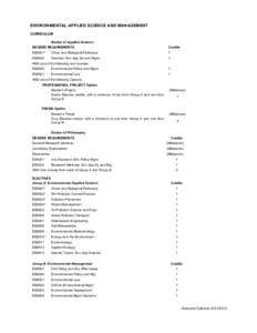 ENVIRONMENTAL APPLIED SCIENCE AND MANAGEMENT CURRICULUM Master of Applied Science DEGREE REQUIREMENTS  Credits