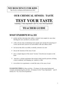 NEUROSCIENCE FOR KIDS http://faculty.washington.edu/chudler/neurok.html OUR CHEMICAL SENSES: TASTE  TEST YOUR TASTE